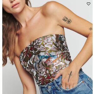 Reformation Giorgia Top, Ivory Floral Brocade Size 0